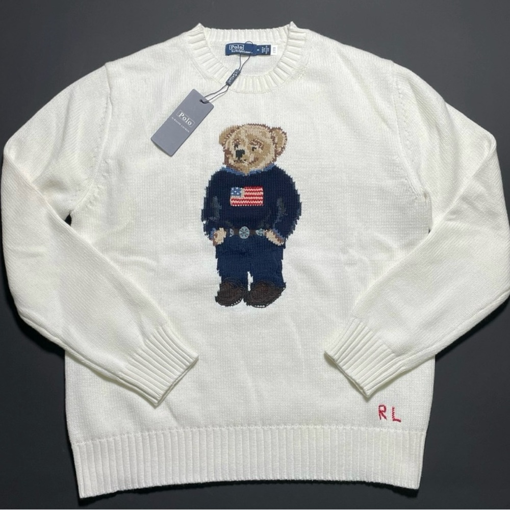 Polo by Ralph Lauren White Bear Intarsia Crewneck Sweater